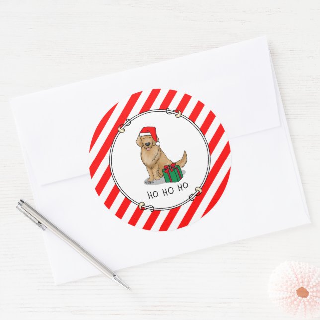 Adesivo Ouro Natal Santa Claus Cachorro de Retriever (Envelope)