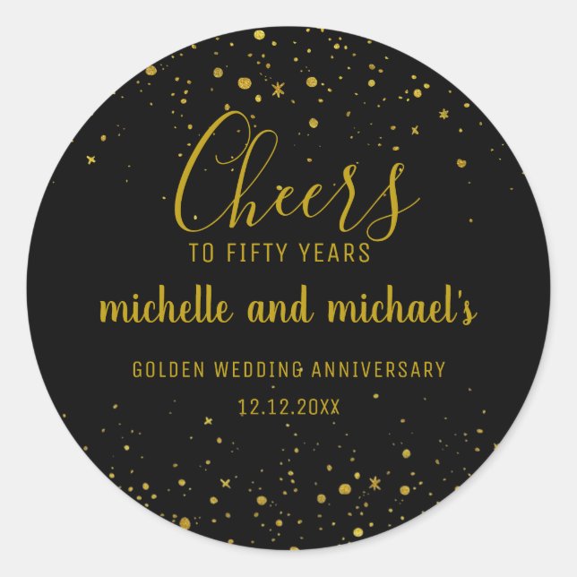 Adesivo Ouro Negro Parabéns aos 50 Anos Aniversário Dourad (Frente)