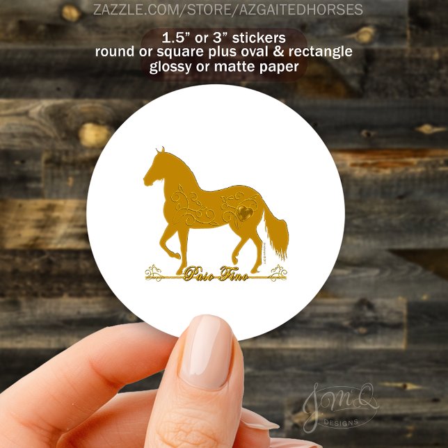 Adesivo Ouro Paso Fino Horse com Coração (Golden Paso Fino horse silhouette with elegant heart design ✨🐎)
