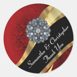 Adesivo Ouro quico e selo de casamento tema damasco vermel