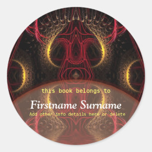 Adesivo Ouro Red Mushroom Fractal Art Bookplate Stick