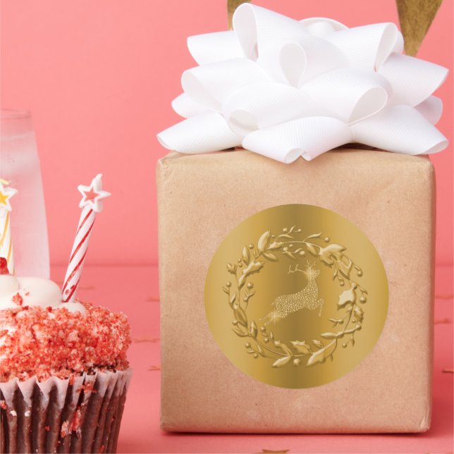 Adesivo Ouro Reindeer e Wreath no Natal (Festa)