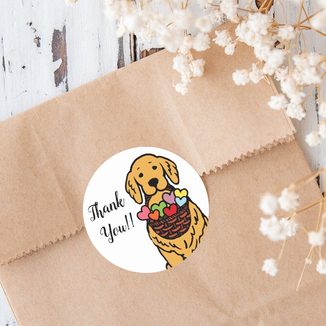 Adesivo Ouro Retriever Cartografia Obrigado (Golden Retriever Cartoon Thank You Sticker for Golden Retriever Owners.  Captured sweet expression.)