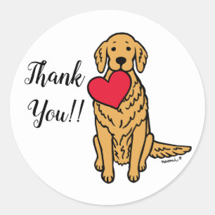 Adesivo Ouro Retriever Cartoon Red Heart Obrigado