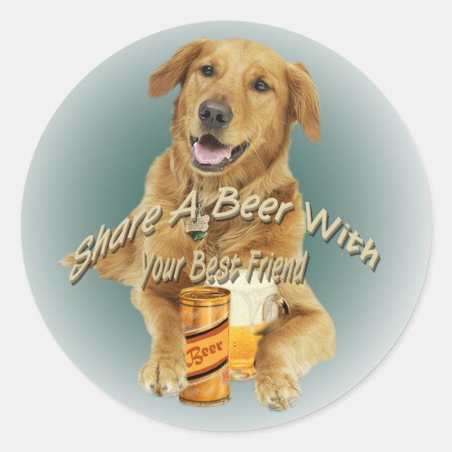 Adesivo Ouro Retriever Compartilhar Uma Cerveja (Frente)