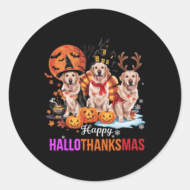 Adesivo Ouro Retriever Happy Hallothanksmas Halloween (Frente)