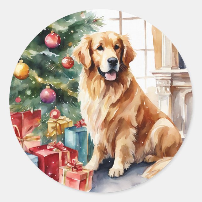 Adesivo Ouro Retriever Watercolor (Frente)