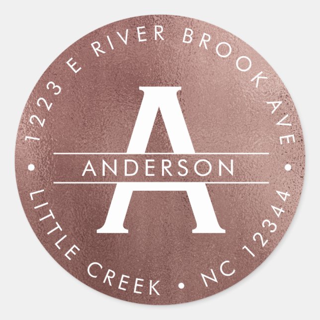 Adesivo Ouro Rosa | Elegante Endereço de Retorno do Monogr (Frente)