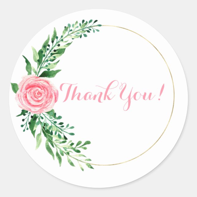 Adesivo Ouro Rosa Floral Aquarela Elegante Obrigado (Frente)