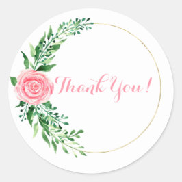 Adesivo Ouro Rosa Floral Aquarela Elegante Obrigado