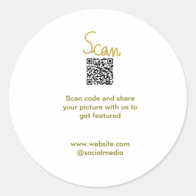 Adesivo Ouro Scan QR code glitter elegante calligr simples (Frente)