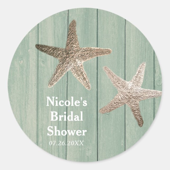 Adesivo Ouro Starfish & Wood Elegant Beach Custom Favor (Frente)