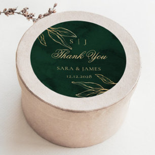 Adesivo Ouro Verde Esmeralda Botânico Casamento Obrigado