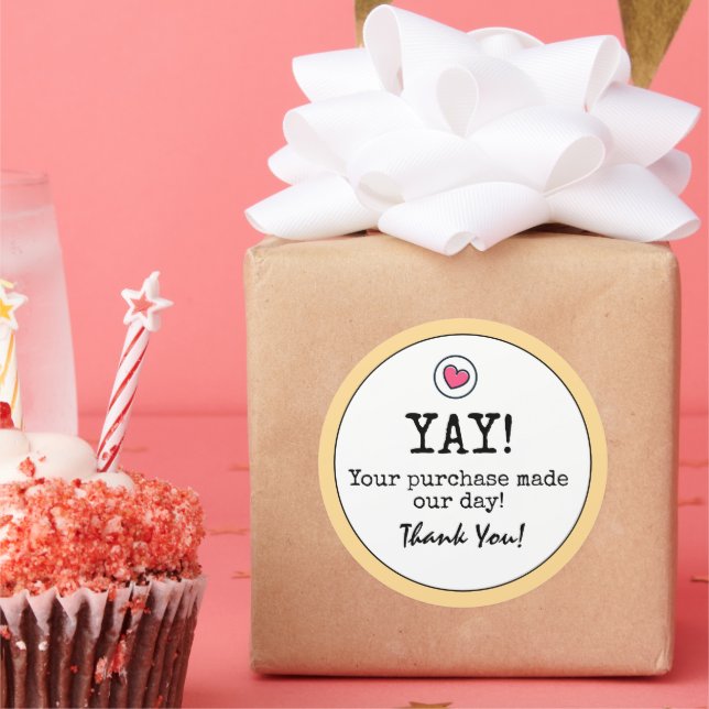 Adesivo Ouro Yellow Retro with Heart Business Obrigado (Festa)