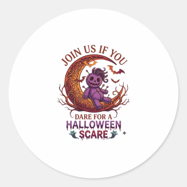 Adesivo Ouse Halloween Medo Boneca Voodoo Roxa Crescente M (Frente)