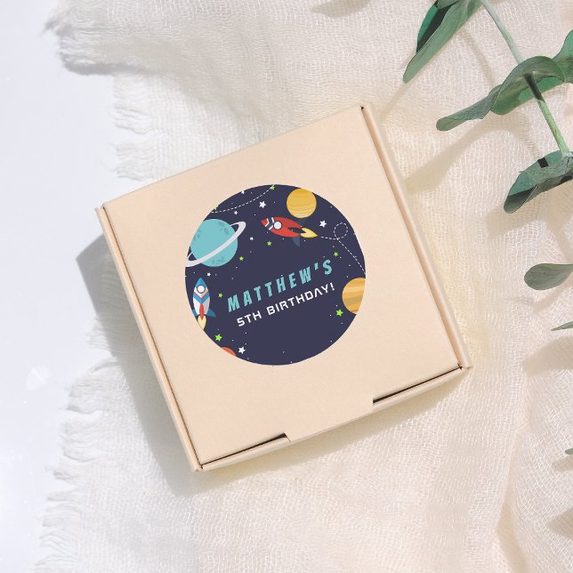Adesivo Outer Space Rocket Ship Birthday Party (Criador carregado)