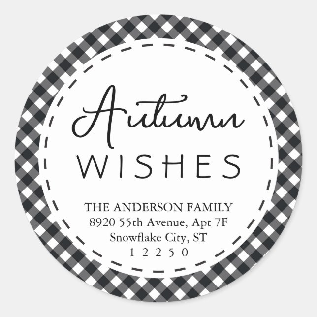 Adesivo Outono | Ação de Graças Moderna a Preto e Branco (Frente)