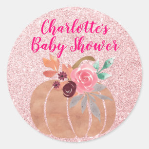 Adesivo Outono Floral Abóbora Baby Shower Rosa Dourado