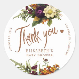 Adesivo outono outono floral obrigado de chá de fraldas d