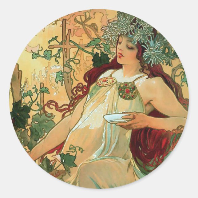Adesivo Outono por Alphonse Mucha Art Nouveau Stickers (Frente)