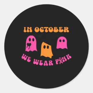 Adesivo Outubro Vestimos Abóbora Rosa Ghost Halloween Brea