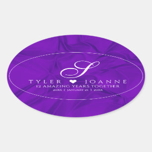 Adesivo Oval 12a celebração de seda elegante do aniversário 