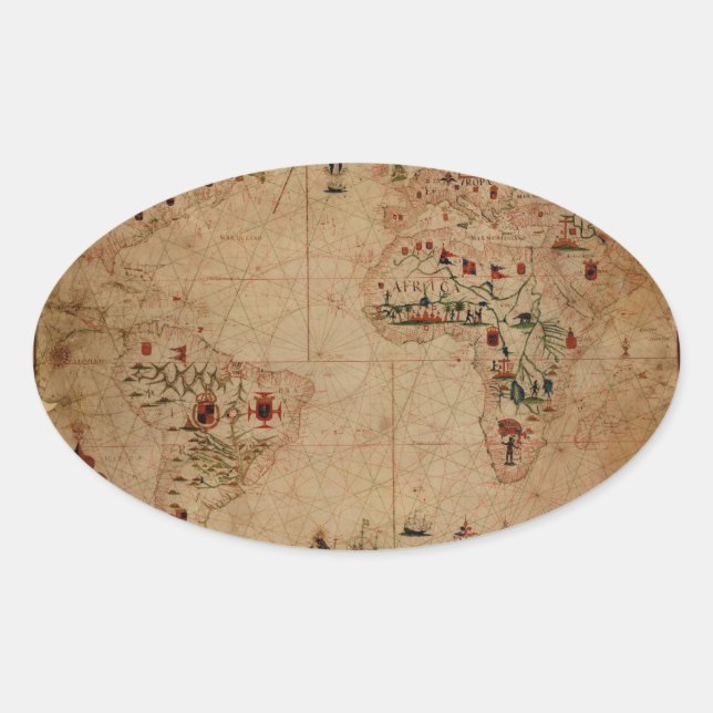 Adesivo Oval 1633 Atantic Ocean Portolan Chart - Pascarbonet Ro (Frente)