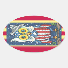 Adesivo Oval 4º DE JULHO, AMERICANOS HOOT OWL STICKERS Oval *Fo