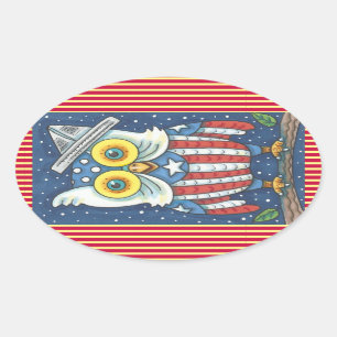 Adesivo Oval 4º DE JULHO, AMERICANOS HOOT OWL STICKERS Oval *Fo
