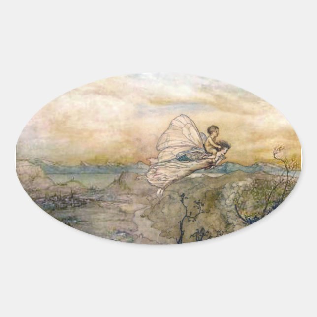 Adesivo Oval A Fada Voa Com O Vinheta-Criança (Frente)