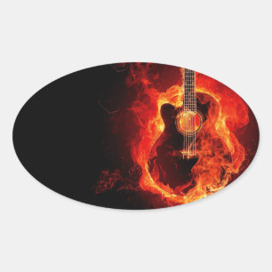 Adesivo Oval A guitarra ardente, laranja arde o grupo de rock