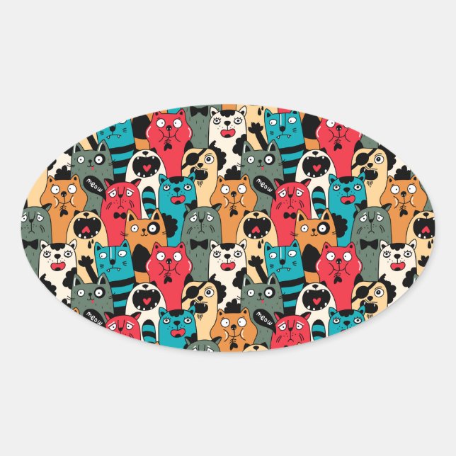 Adesivo Oval A multidão de gatos (Frente)