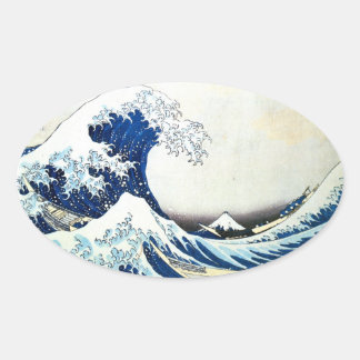 Adesivo Oval "A onda do Excelente" - Pintura japonesa de Hokusa
