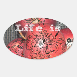 Adesivo Oval A vida é doce: Apple e Floral Motif Design