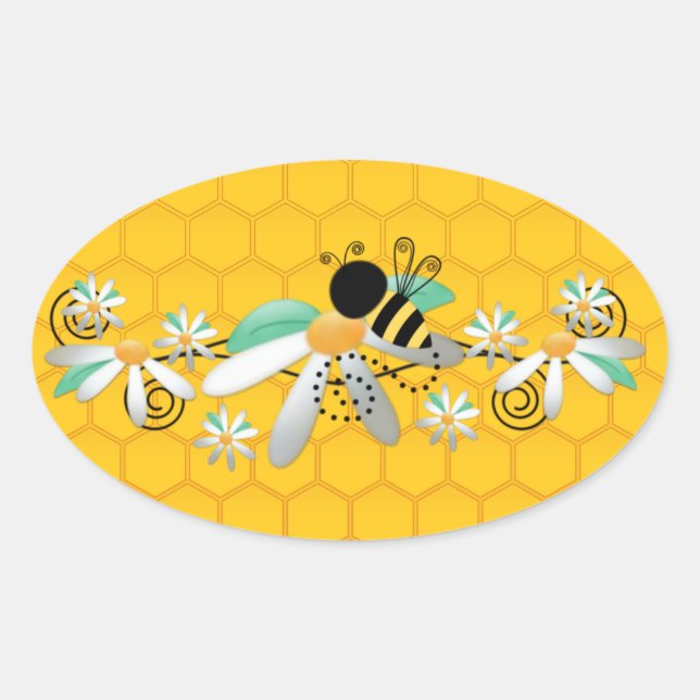 Adesivo Oval Abelhas e margaridas (Frente)