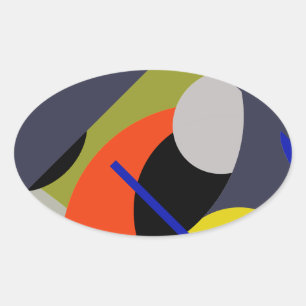 Adesivo Oval Abstrato Vermelho Amarelo