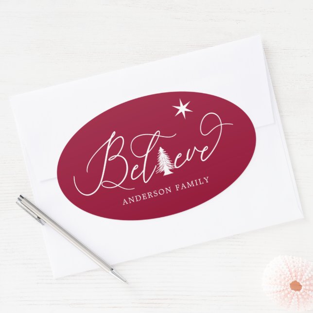 Adesivo Oval acredite no envelope decorativo de script elegante (Envelope)