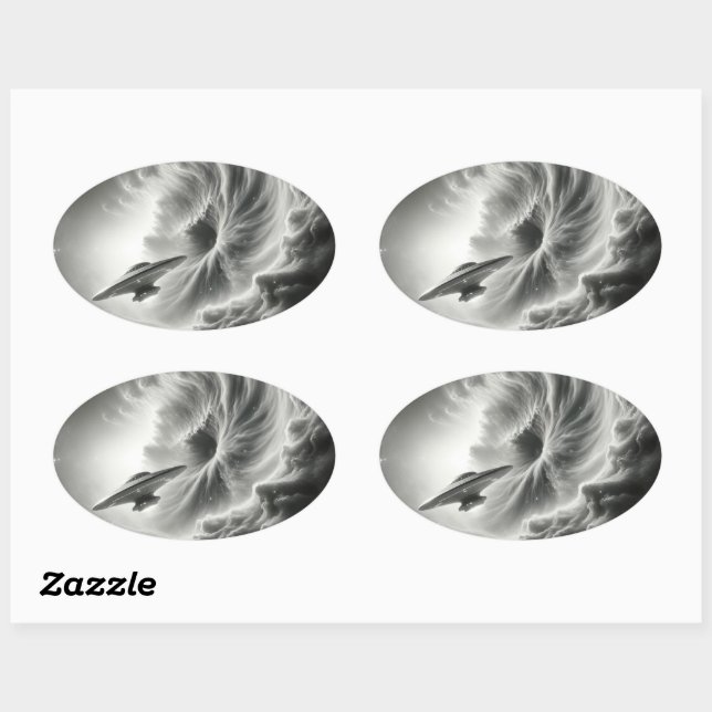 Adesivo Oval adestiques espaciais (Folha)