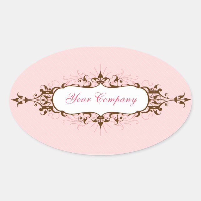 Adesivo Oval Adorável Flourish Sticker Pink & Brown (Frente)
