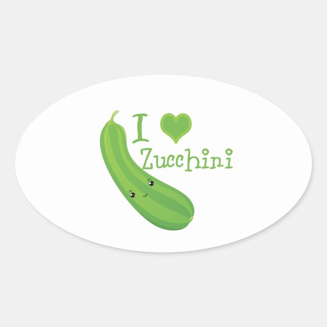 Adesivo Oval Adoro Zucchini sorrindo Kawaii Zucchini (Frente)