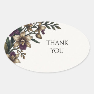 Adesivo Oval Agradecimento de Casamento Floral Íris Roxo