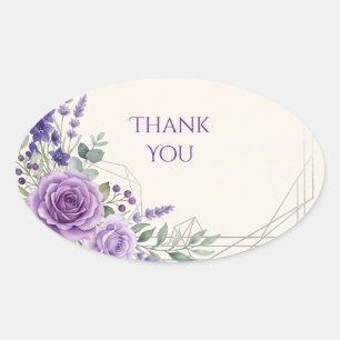 Adesivo Oval Agradecimento Floral Art Déco Roxo