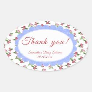 Adesivo Oval Agradecimento Watercolor vintage Flores Baby Showe