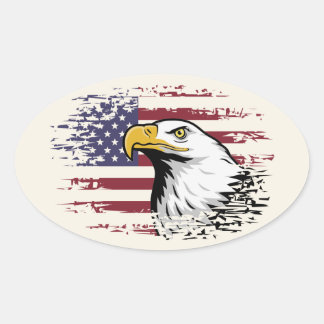Adesivo Oval Águia americana contra a bandeira dos EUA.