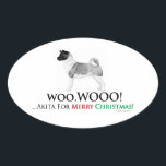 Adesivo Oval Akita Christmas Oval Sticker<br><div class="desc">Celebre o Cachorro Akita Japonês com nosso legal Vestido de Natal Akita! Design apresenta silhueta de carvão de um cachorro Akita com texto: Woo.Wooo Akita Para Feliz Natal! Um presente de feriado divertido para as pessoas que amam Akitas. Preço pela folha com descontos de volume disponíveis.</div>