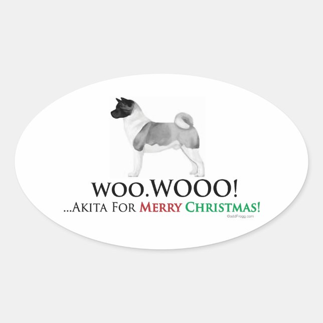 Adesivo Oval Akita Christmas Oval Sticker (Frente)