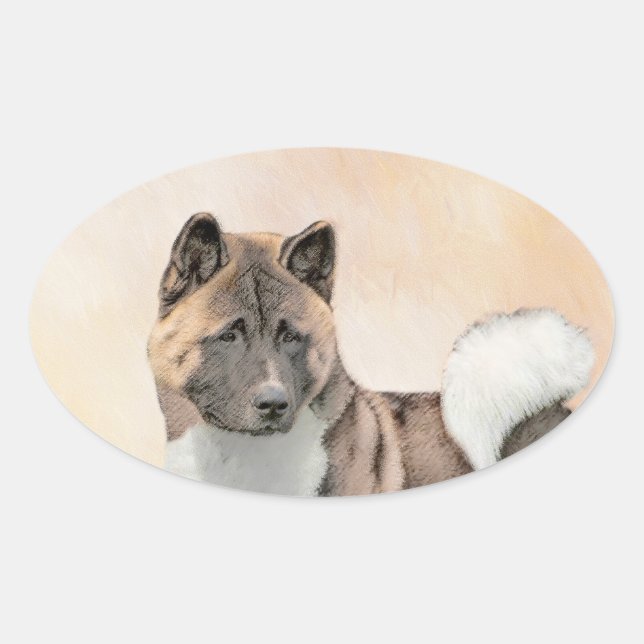 Adesivo Oval Akita Painting - Bela Arte Canina Original (Frente)