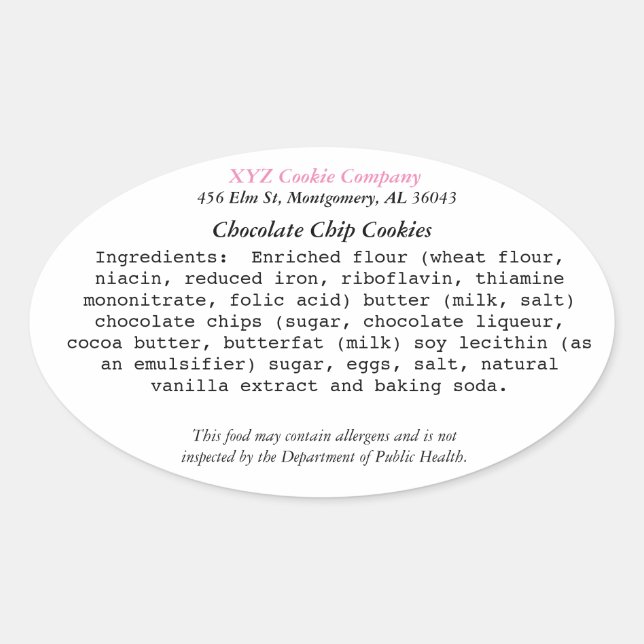 Adesivo Oval AlabaMA Cottage Law Label home bakery (Frente)