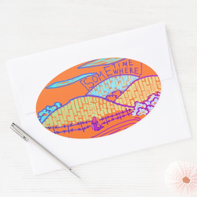 Adesivo Oval Algum lugar / Algum rabisco em laranja (Envelope)