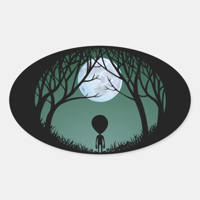 Adesivo Oval Alienígena de palitos divertidos Alienígenas de Ha (Frente)